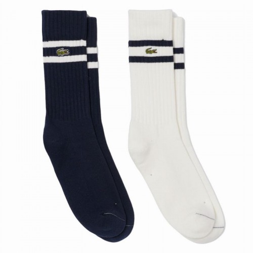 Chaussettes hautes Lacoste bleu marine blanc 2 paires Chaussettes hautes Lacoste bleu marine blanc 2 paires
