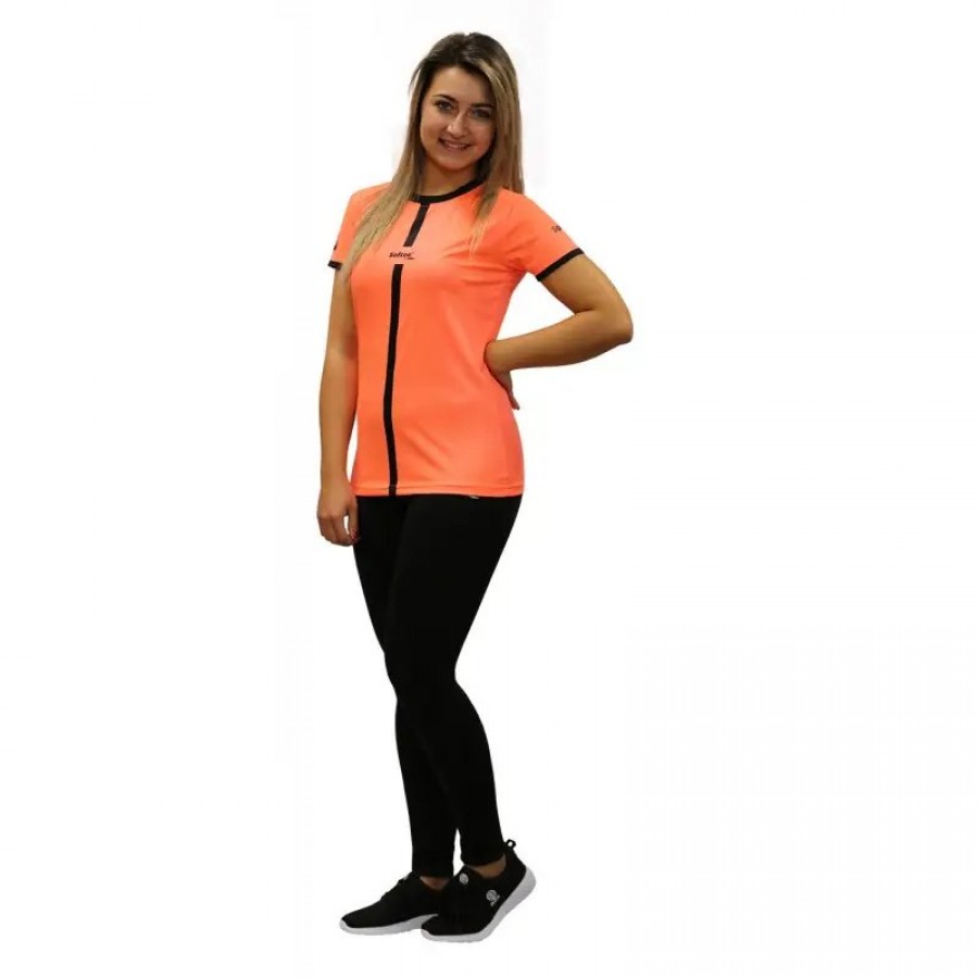 Camiseta Softee Tipex Coral Fluor Negro Mujer  Oferta + Barato