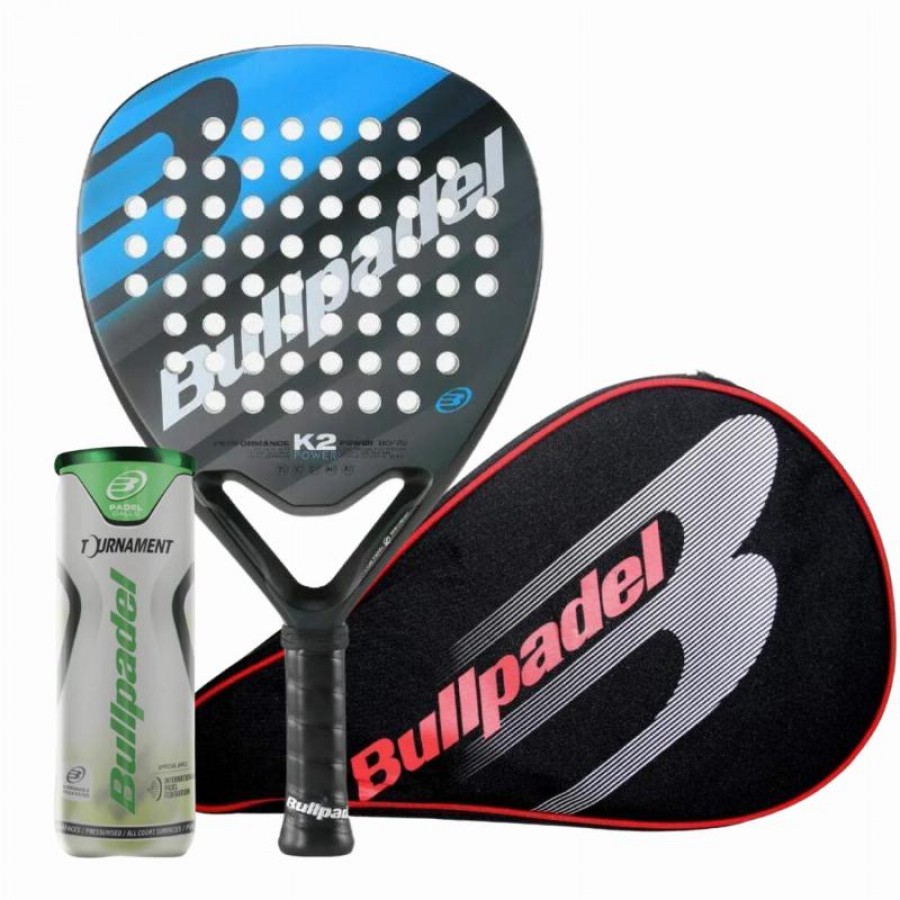 Pacote de raquete Bullpadel K2 Power 2023 com estojo e bolas  Oferta + Barato