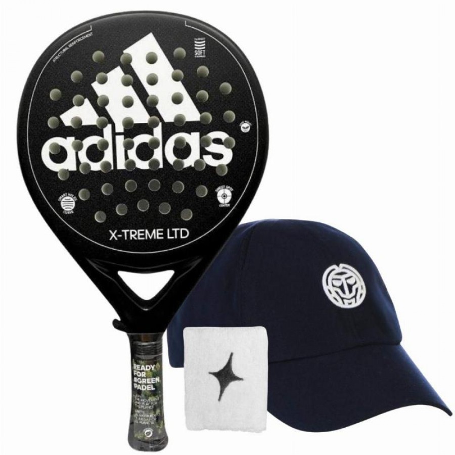 Pack Raquete Adidas X-Treme Preto Branco com Boné e Pulseira   Oferta + Barato