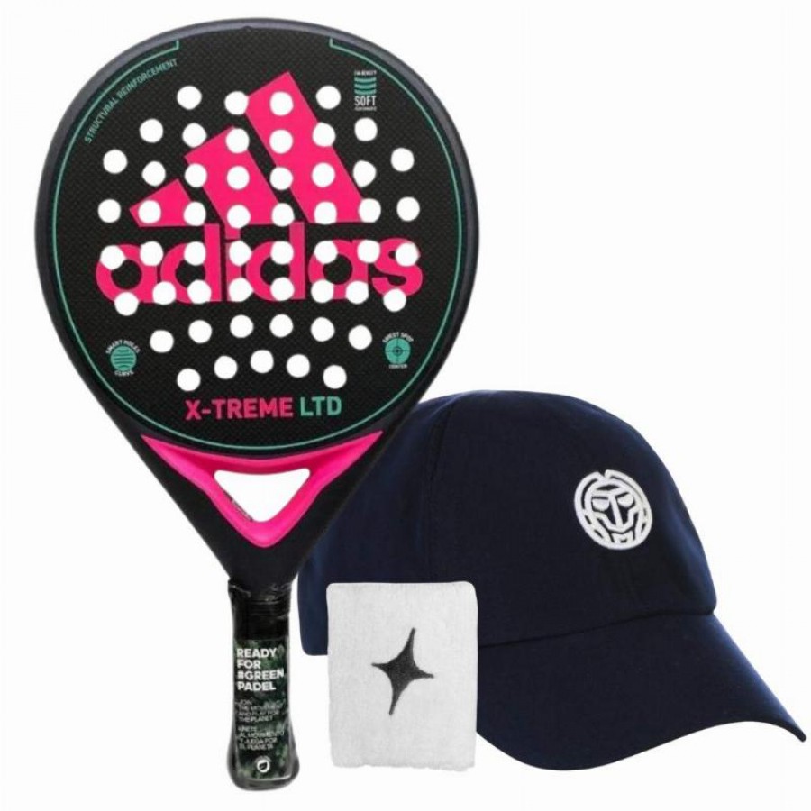 Pack Raquete Adidas X-Treme Preto Rosa com Boné e Pulseira  Oferta + Barato