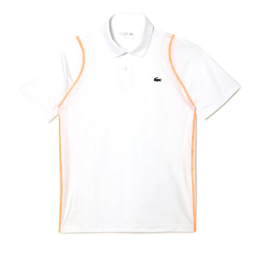 Lacoste Polo Polyester Recycle Blanc Orange  Offre - Pas cher