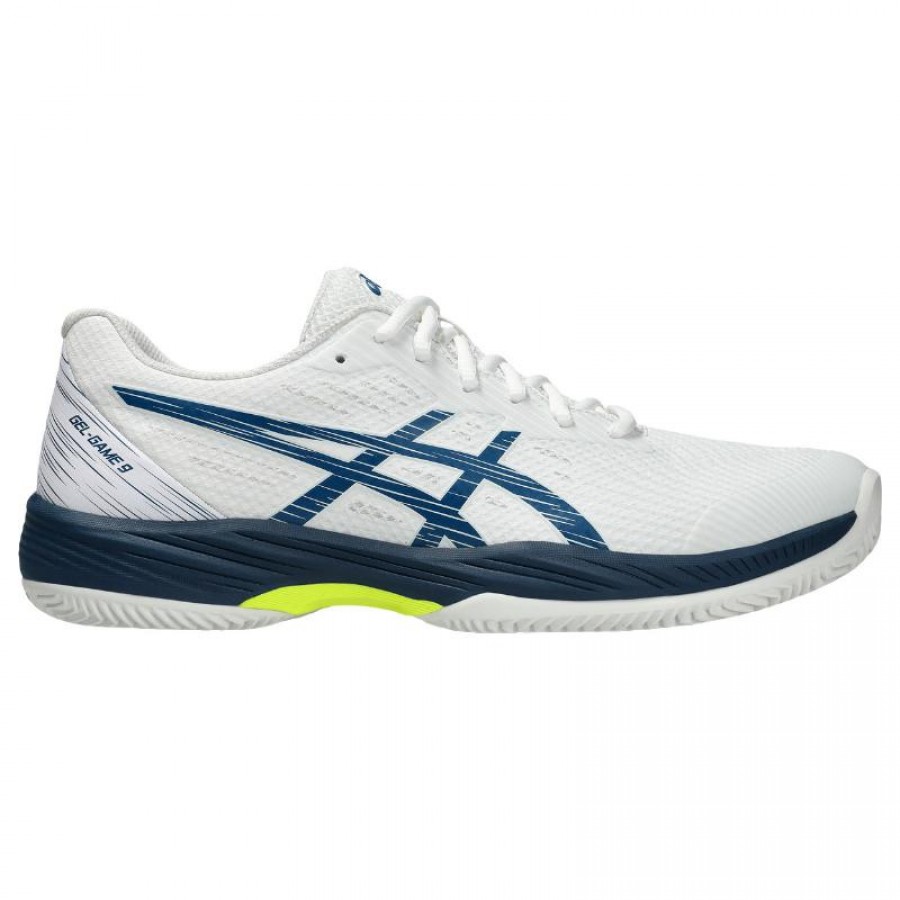 Baskets Asics Gel Game 9 TERRE BATTUE Blanc Bleu Mako  Offre - Pas cher