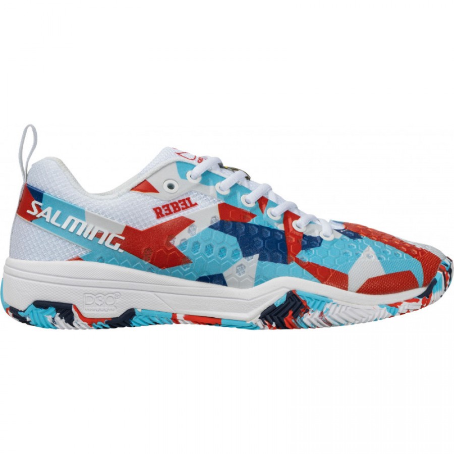 Salming Rebel Camo Branco Vermelho Sapatilhas Azuis  Oferta + Barato